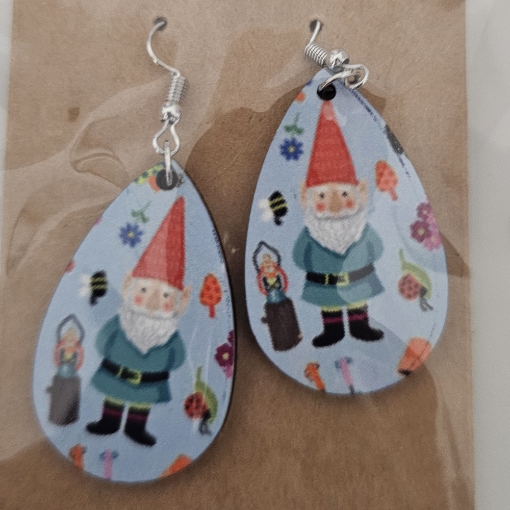 Gnome Themed Earrings - Blue and Red Handmade